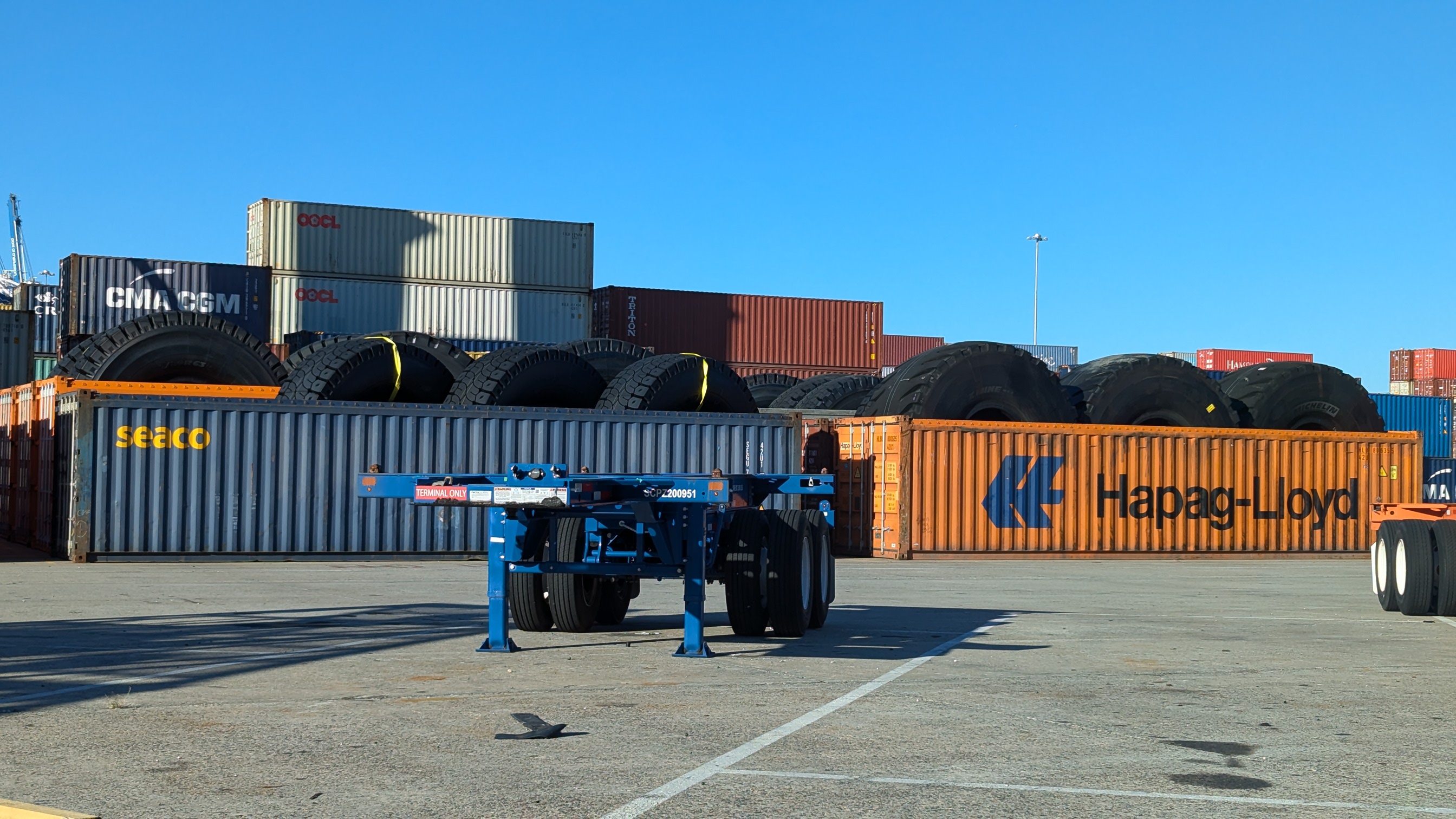 Intermodal container on chassis — the asset type SiteTrax.io identifies in real time